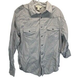 Decree Button Shirt Men M 16.5 Roll Tab Long Sleeve Shoulder Boards Cotton Gray